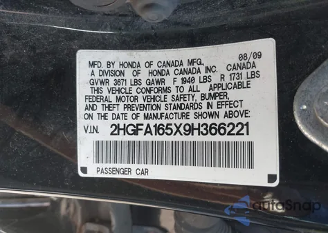 2009 Honda Civic Lx из США, поврежденный, VIN 2HGFA165X9H366221